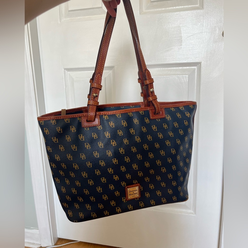Dooney & Bourke Navy and Brown Logo Tote